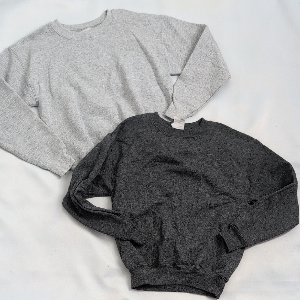 Hanes Kids Crewneck Sweatshirt Set in Light Gray and Charcoal